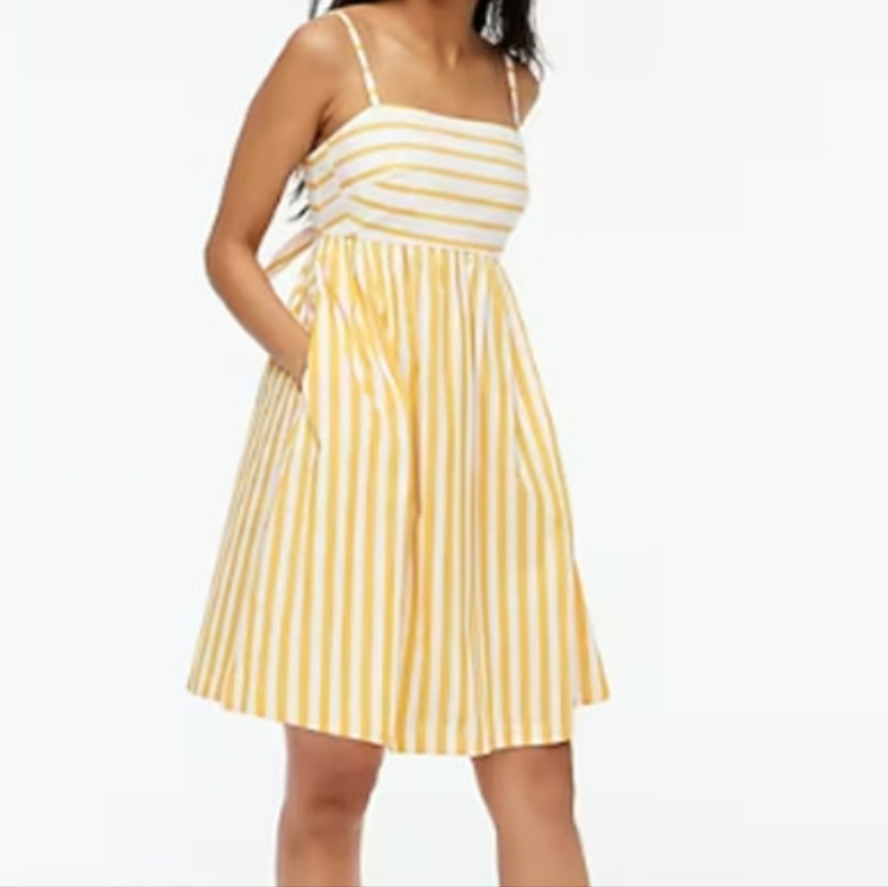 J. Crew Yellow and White Striped Tie Back Cotton Mini Dress Size 12